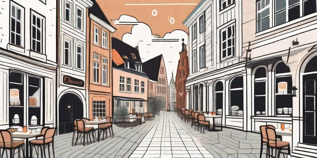 A scenic bremen cityscape with clues leading to a restaurant serving a 3-course meal and an escape game
